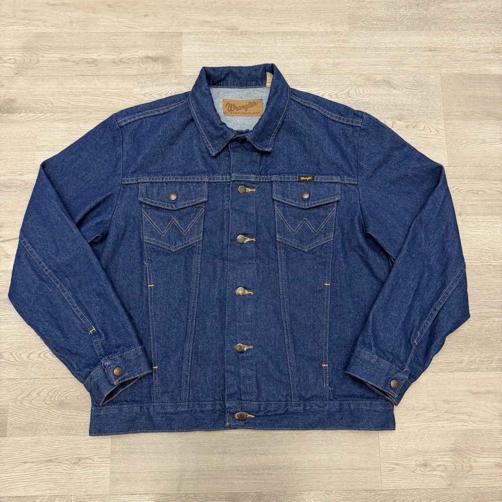 Wrangler Cowboy Cut Denim Jacket Mens L Dark Indigo Western Trucker USA Style